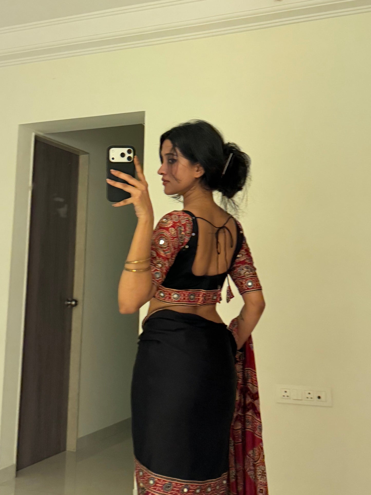 “Nazar red” Sheesha saree with stitched blouse (Combo set) Dispatch date : 5th July,2026
