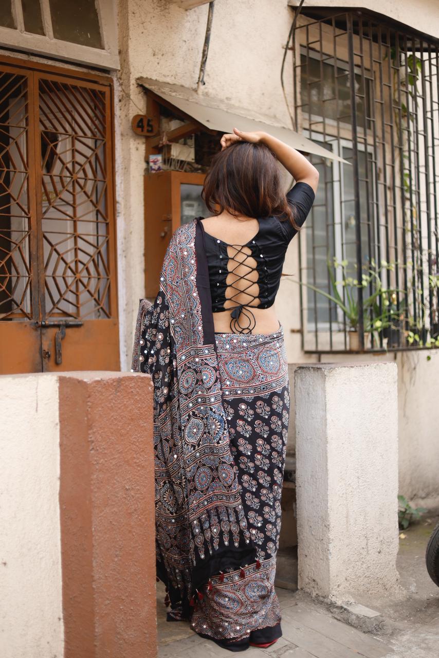 Namrata "Sheesha" Ajrakh Saree with unstitched blouse (Dispatch Start March 5th)