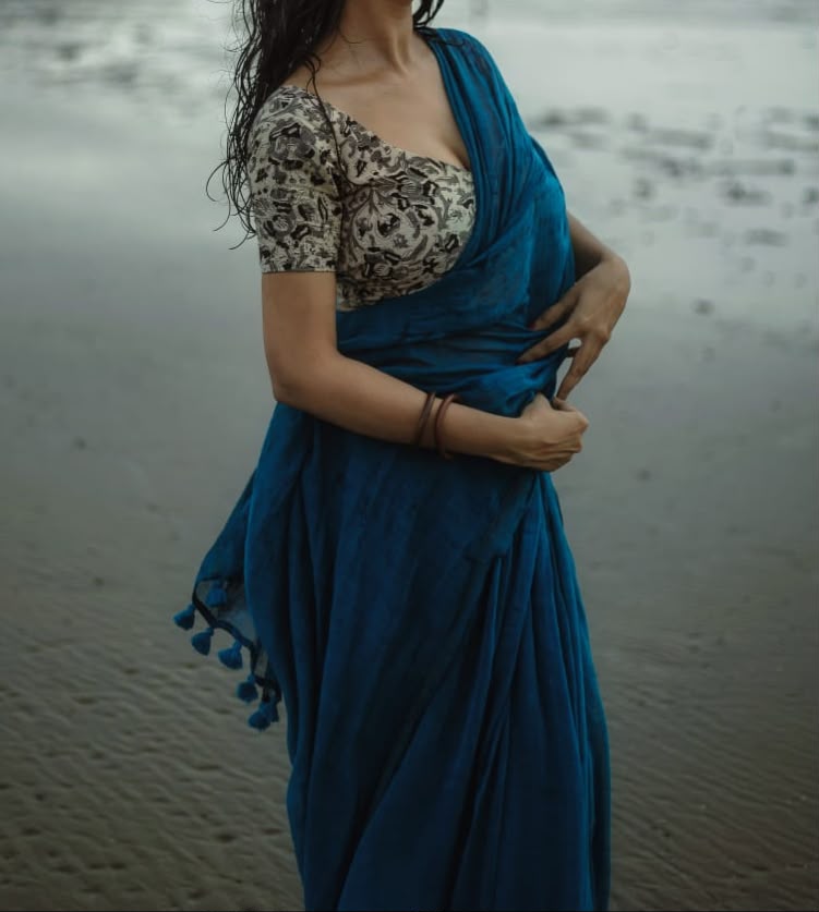 “Komal” blue mulmul saree