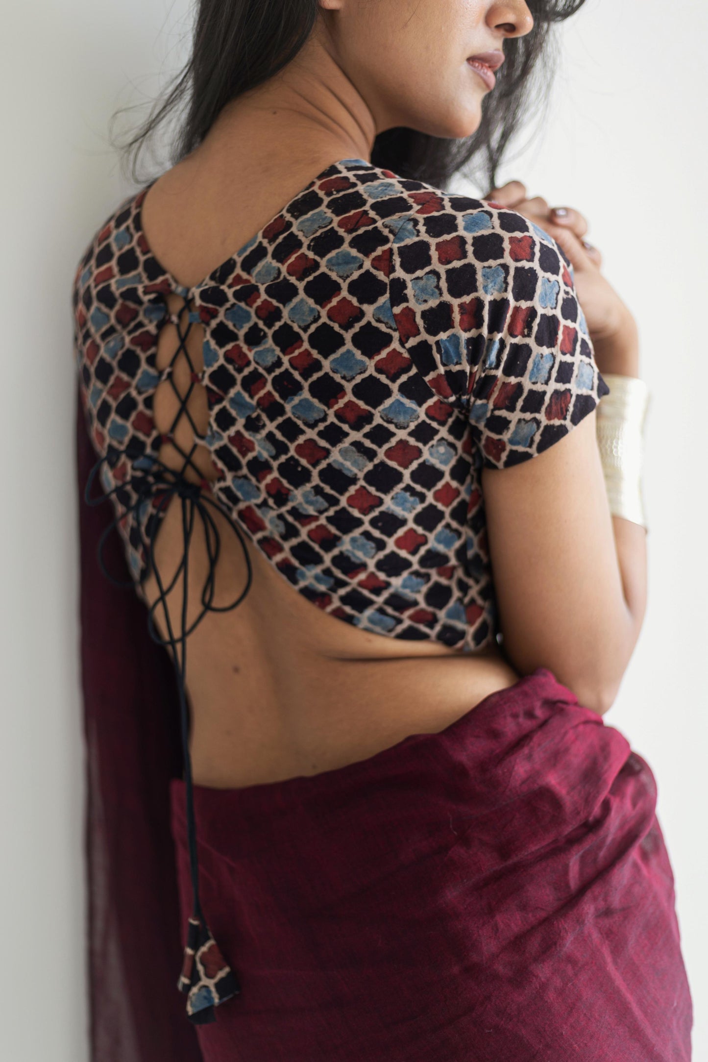 Madhu maroon-blue ajrakh blouse
