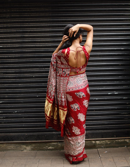 “Riya” Maroon Sheesha saree with unstitched blouse [Dispatch Begins By : 25th September, 2026]