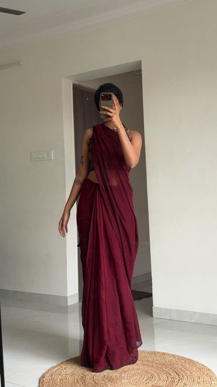 Komal Maroon mulmul Saree  [Dispatch Starts: 5th October, 2026]