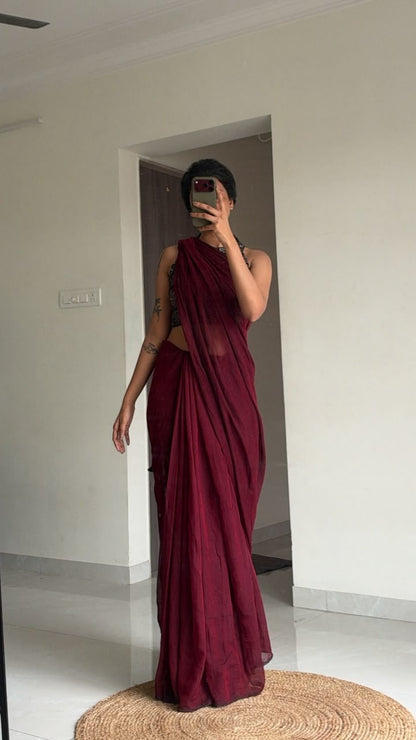 Komal Maroon mulmul Saree  [Dispatch Starts: 5th October, 2026]