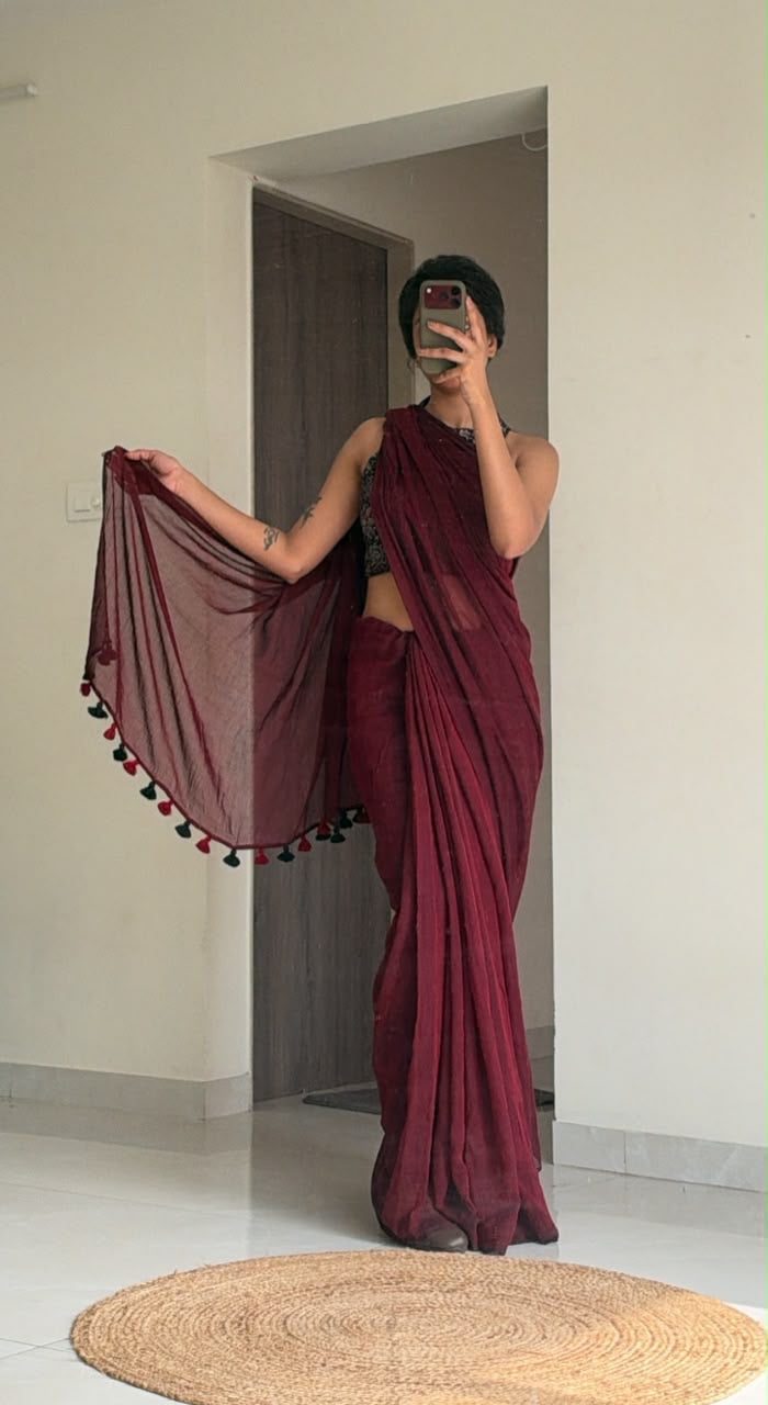 Komal Maroon mulmul Saree  [Dispatch Starts: 5th October, 2026]