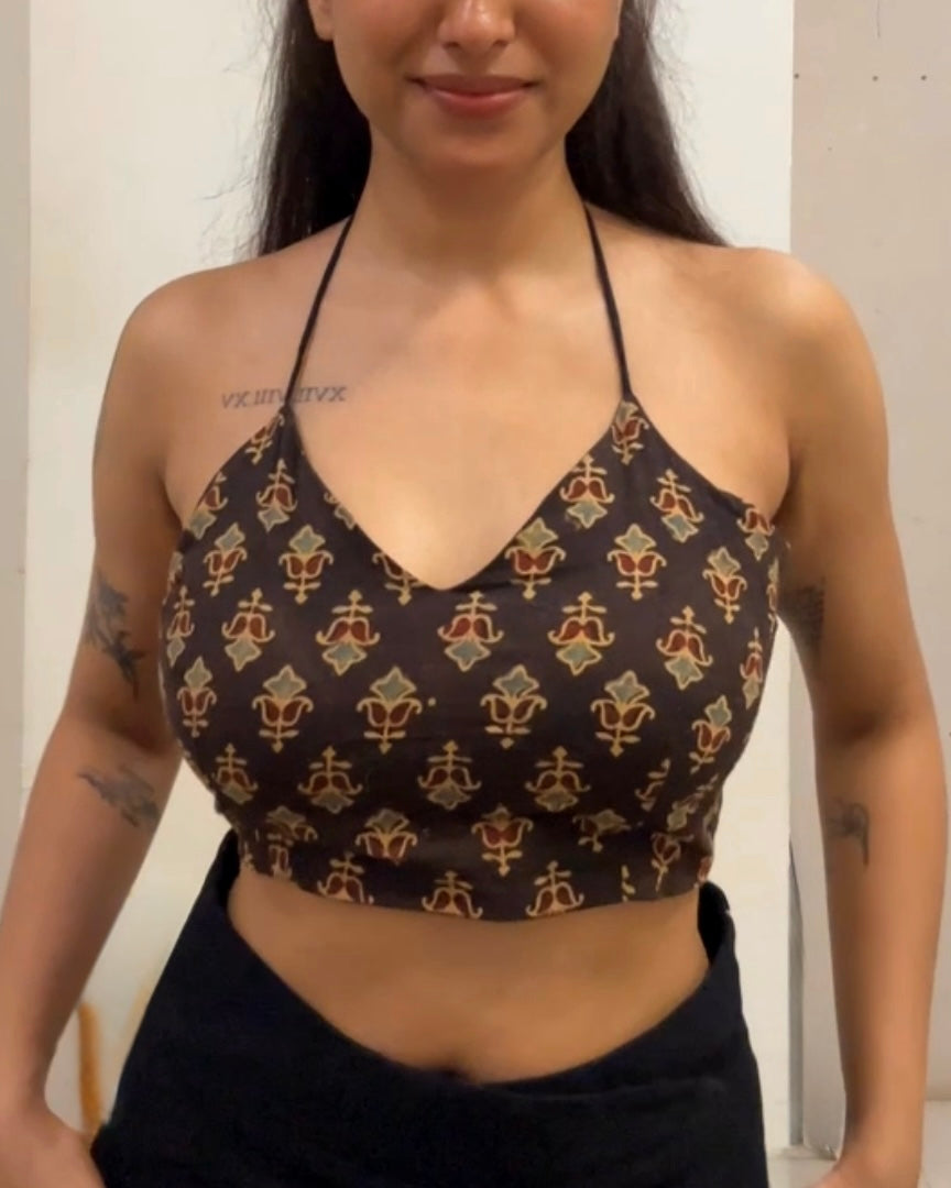 Choli Chatter Halter Neck Ajrakh Crop Top