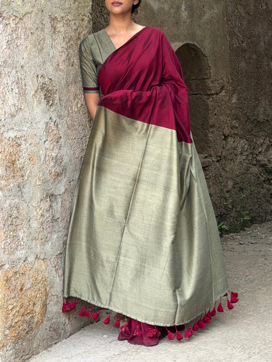 “Tarini” Maroon Saree with Stitched Blouse (combo set)