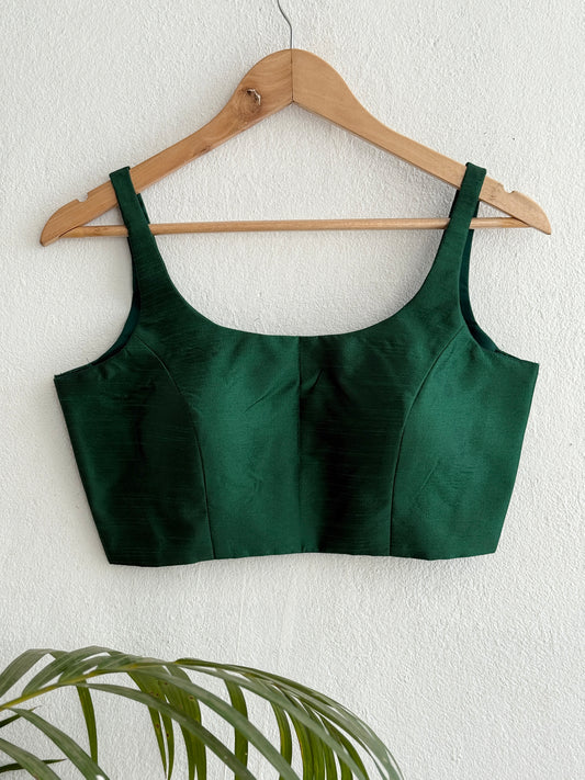 Green Basic Scoop Neck Blouse