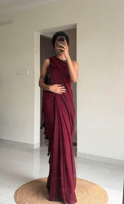 Komal Maroon mulmul Saree  [Dispatch Starts: 5th October, 2026]