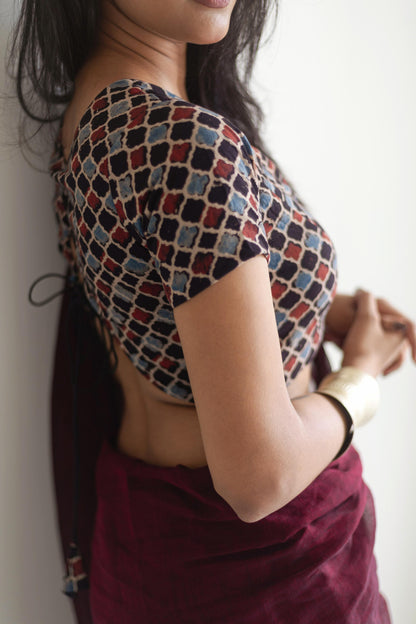 Madhu maroon-blue ajrakh blouse