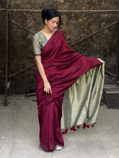 “Tarini” Maroon Saree with Stitched Blouse (combo set)