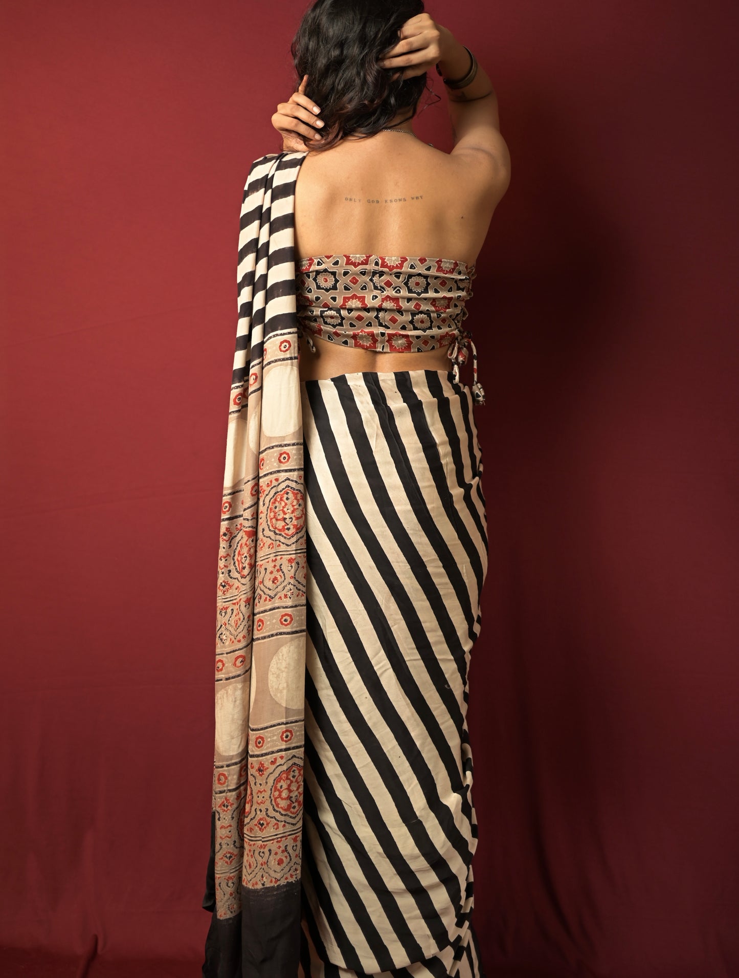 Kalaa Ajrakh Saree Corset Set (Pre-Order)