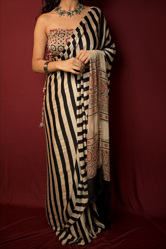 Kalaa Ajrakh Saree Corset Set (Pre-Order)