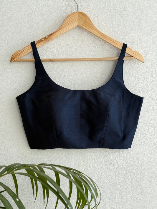 Blue Basic Scoop Neck Blouse