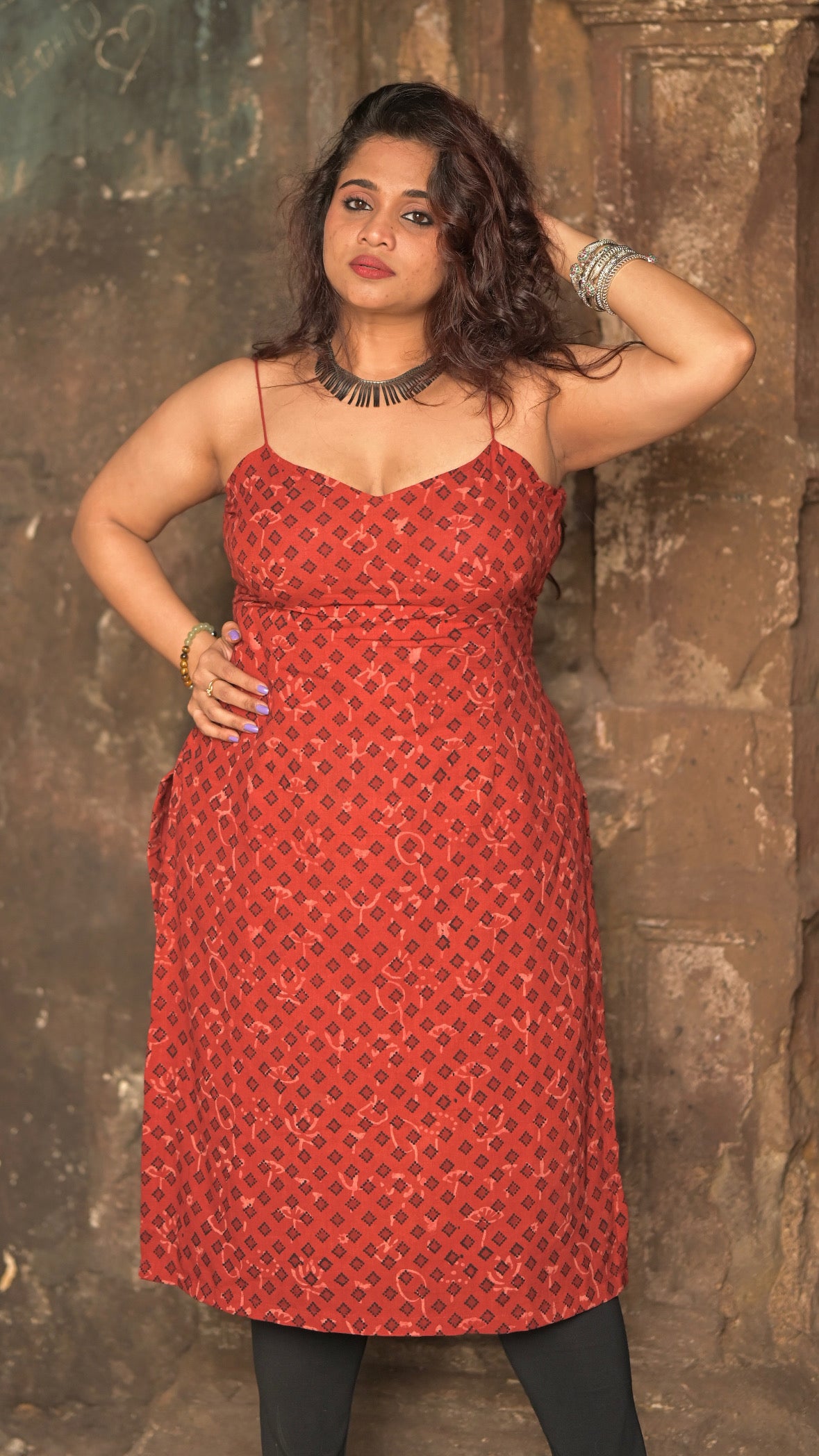 Leher Red Ajrakh Kurti