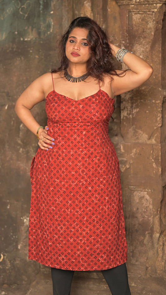 Leher Red Ajrakh Kurti