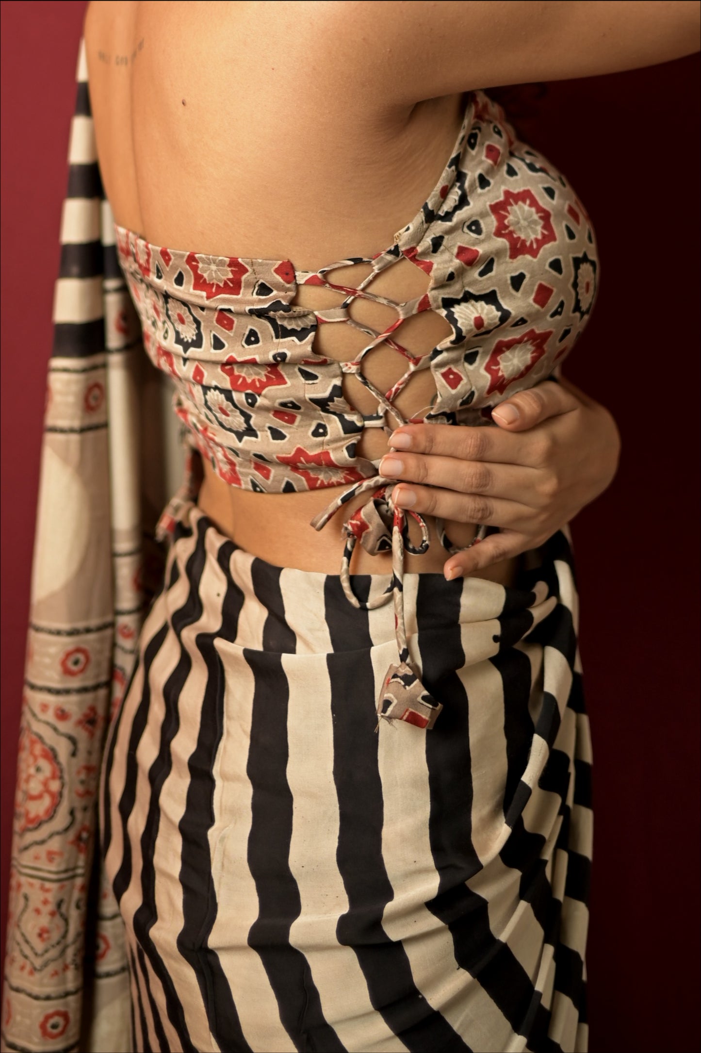Kalaa Ajrakh Saree Corset Set (Pre-Order)
