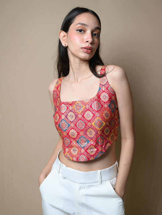 Pink Preet Banarasi Corset Top