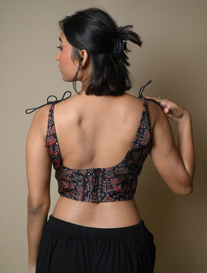 Abstract Ajrakh Knot Crop Top