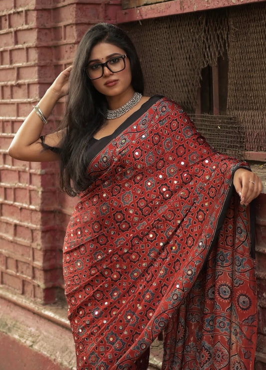 Rooh Rusty Red "Sheesha" Ajrakh Saree [Dispatch Begins: 15th January 2026]