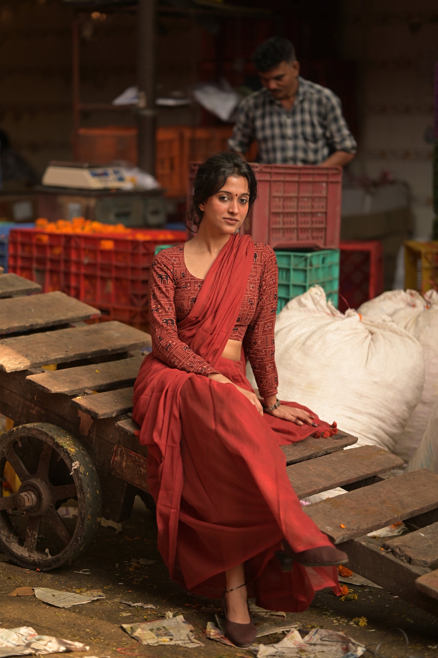 Brick Rust Mulmul Saree