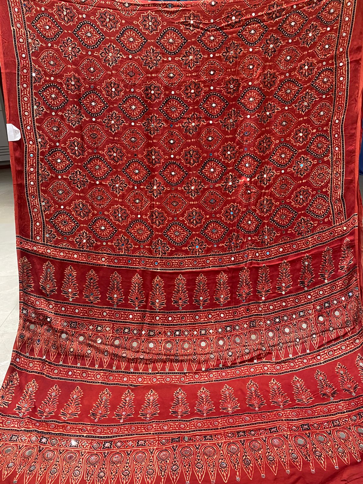 Sindoor Red "Sheesha" Ajrakh Mirror Saree [Dispatch Begins: 25th Jan 2026]
