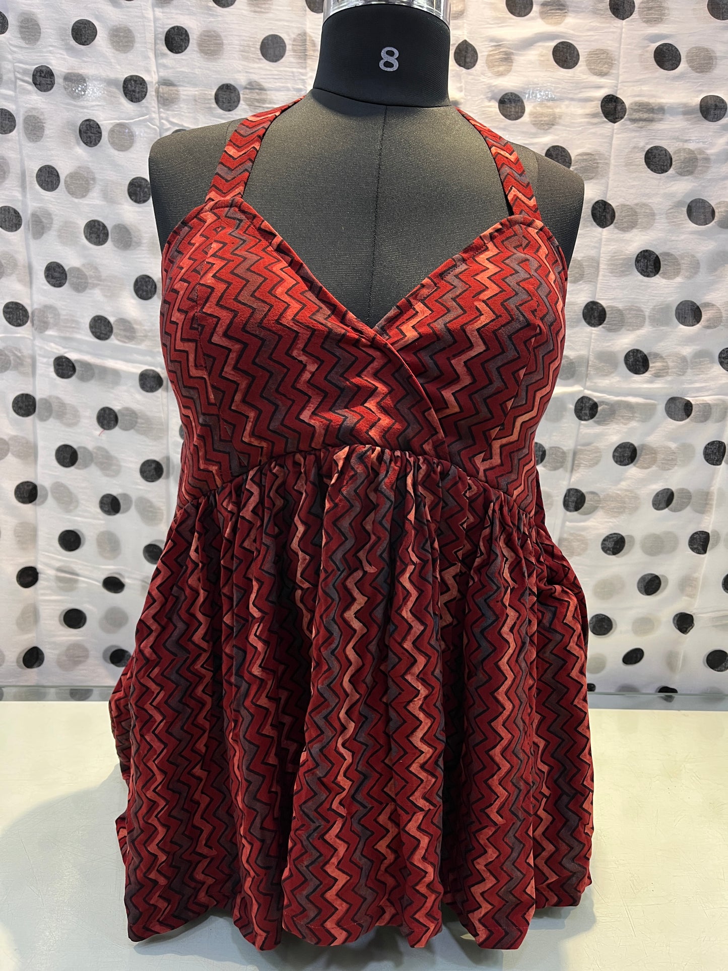 Maroonish Red Halter Ajrakh Top