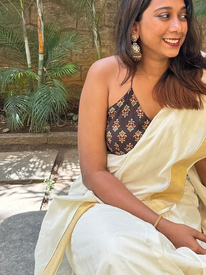 Choli Chatter Halter Neck Ajrakh Crop Top