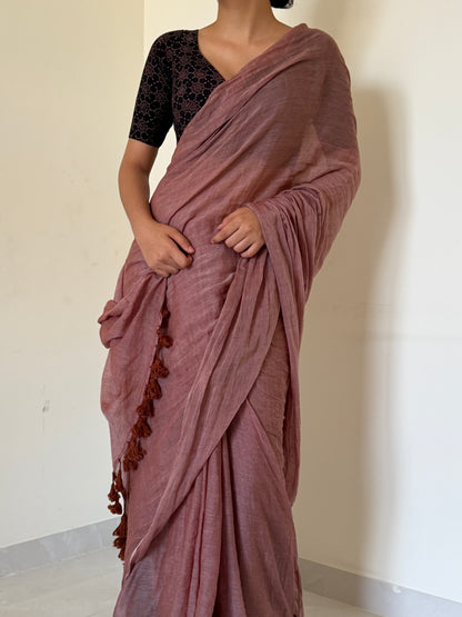 “Gulzar” stitched blouse with “Komal” pinkish brown mulmul saree [Dispatch date : 15th July, 2026]
