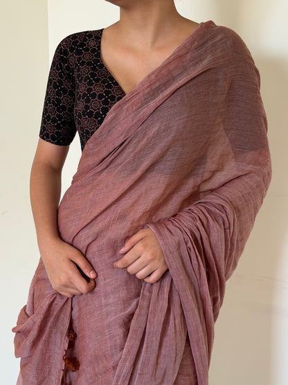 “Gulzar” stitched blouse with “Komal” pinkish brown mulmul saree [Dispatch date : 15th July, 2026]