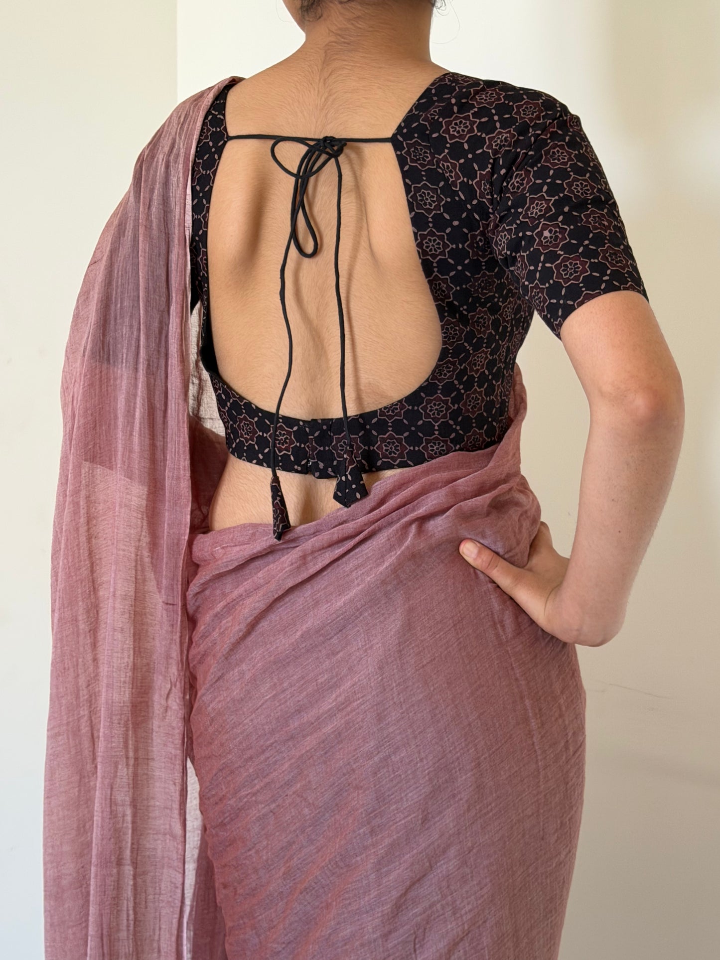 “Gulzar” stitched blouse with “Komal” pinkish brown mulmul saree [Dispatch date : 15th July, 2026]