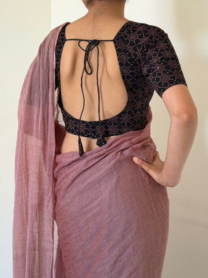 “Gulzar” stitched blouse with “Komal” pinkish brown mulmul saree [Dispatch date : 15th July, 2026]