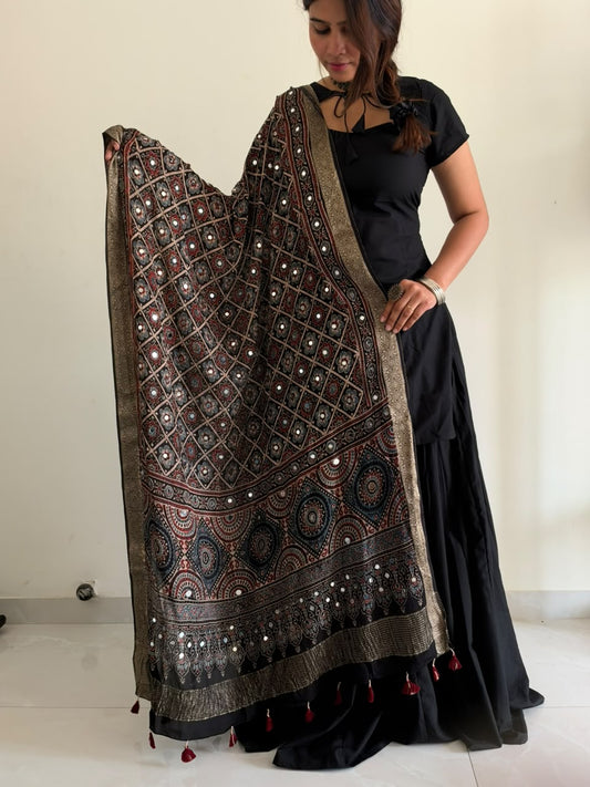Black ajrakh mirror duppata