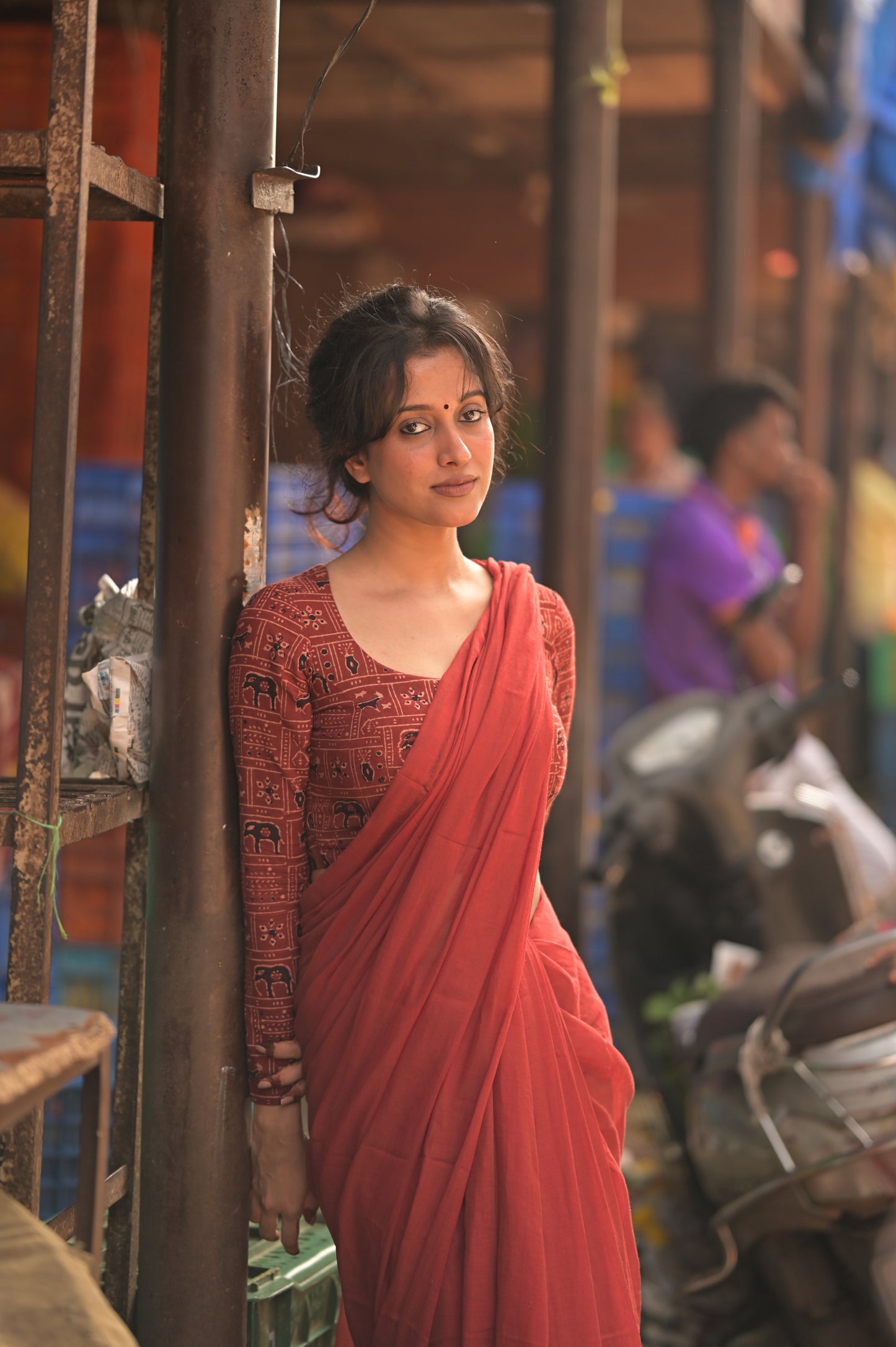 Brick Rust Mulmul Saree