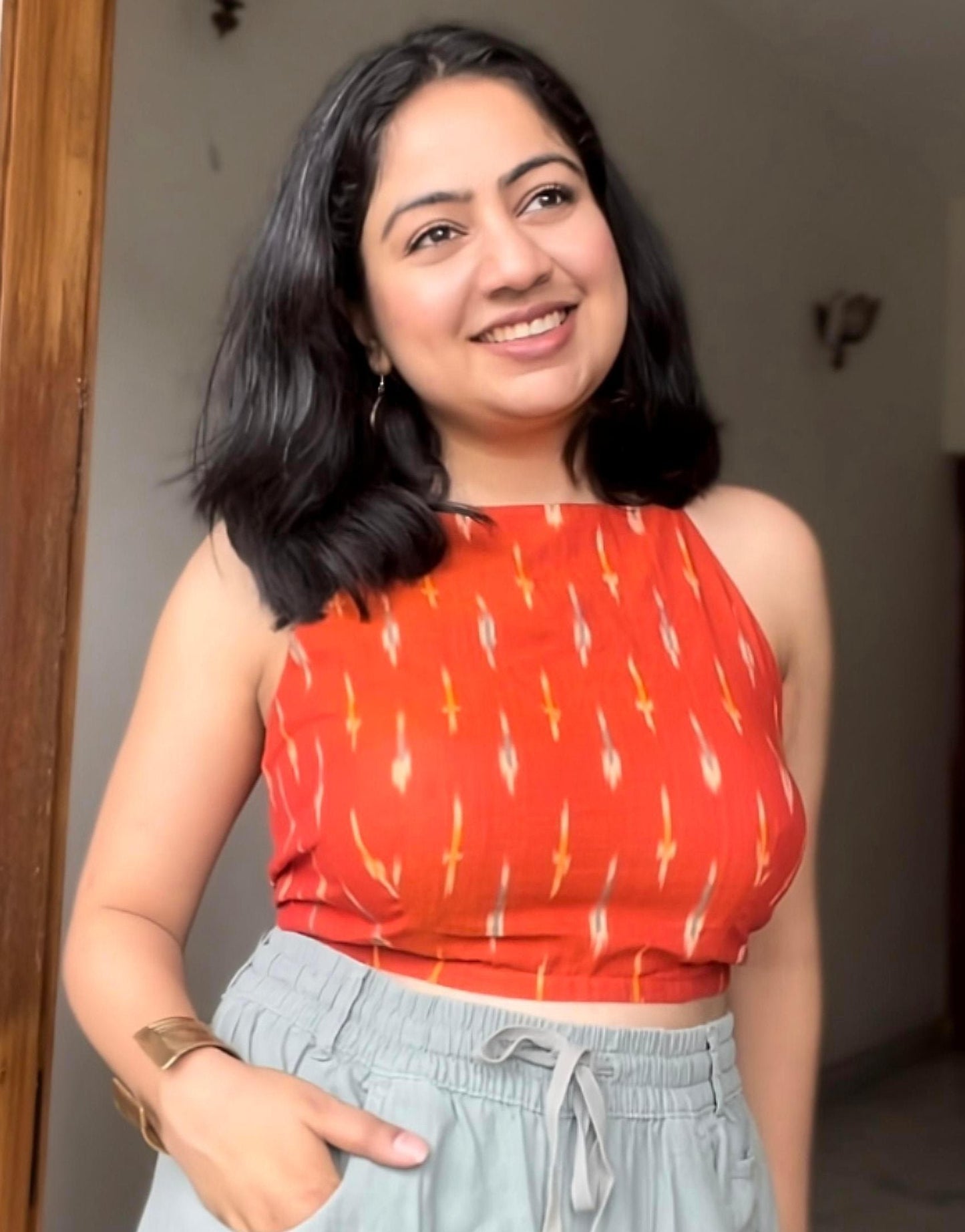 Orange Ikkat Crop Top