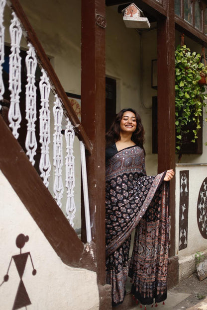 Namrata "Sheesha" Ajrakh Saree with unstitched blouse [Dispatch date : 25th June, 2026]