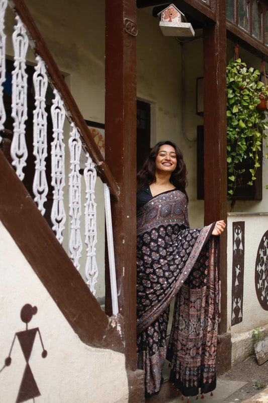 Namrata "Sheesha" Ajrakh Saree with unstitched blouse (Dispatch Start March 5th)
