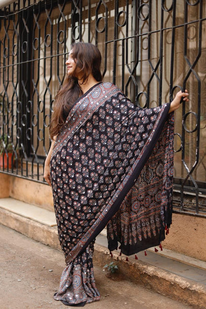 Namrata "Sheesha" Ajrakh Saree with unstitched blouse [Dispatch date : 25th June, 2026]