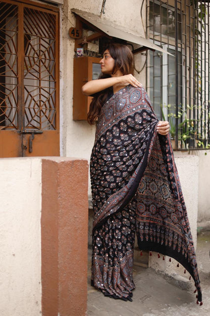 Namrata "Sheesha" Ajrakh Saree with unstitched blouse [Dispatch date : 25th June, 2026]