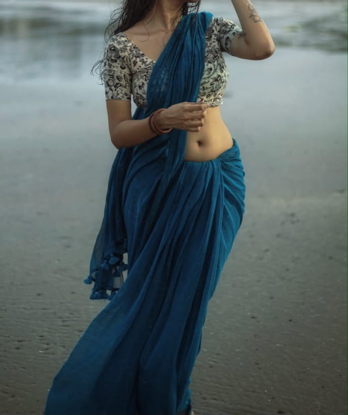 “Komal” blue mulmul saree