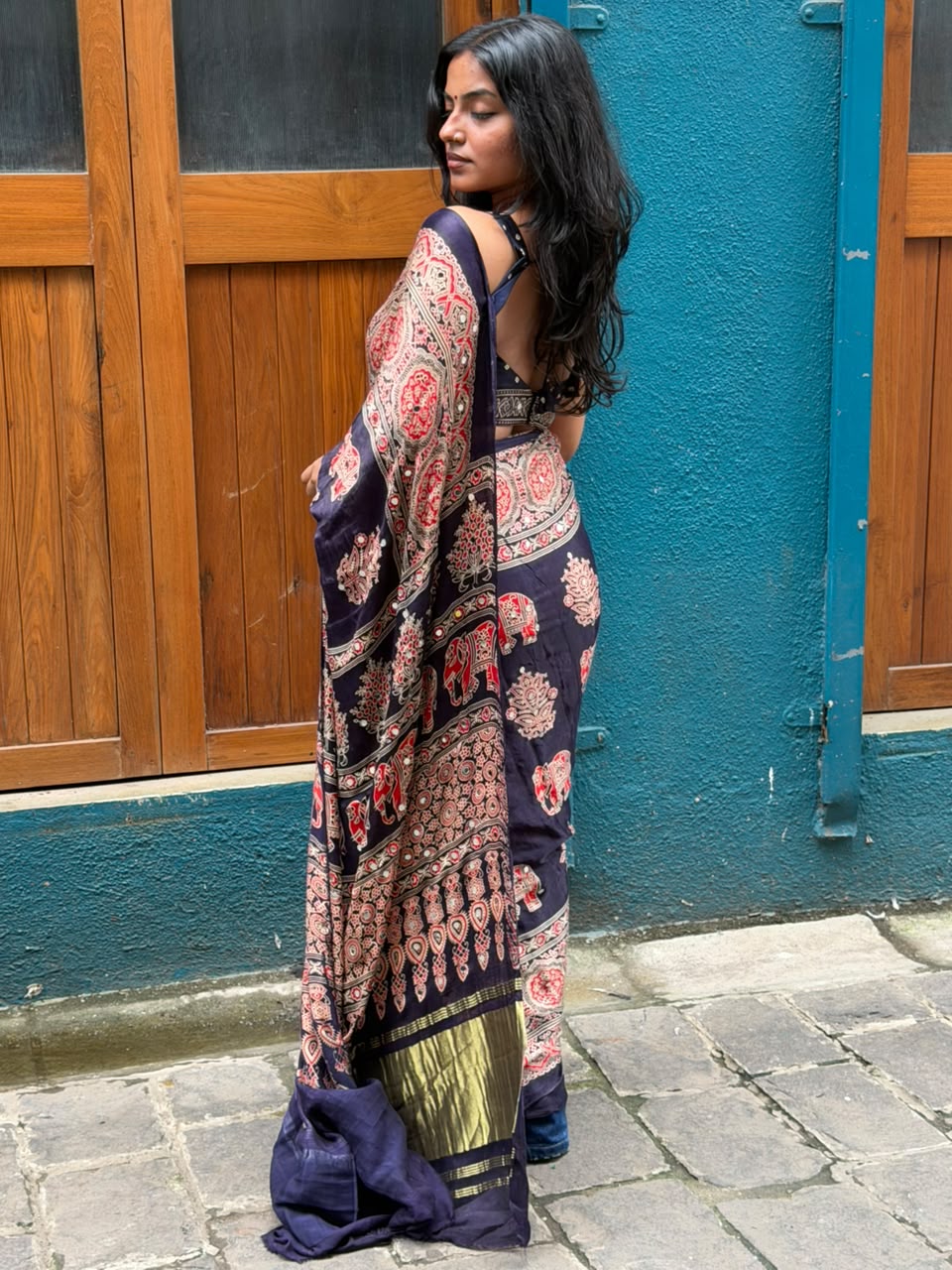 “Riya” blue Sheesha saree with unstitched blouse [Dispatch Begins By : 25th September, 2026]