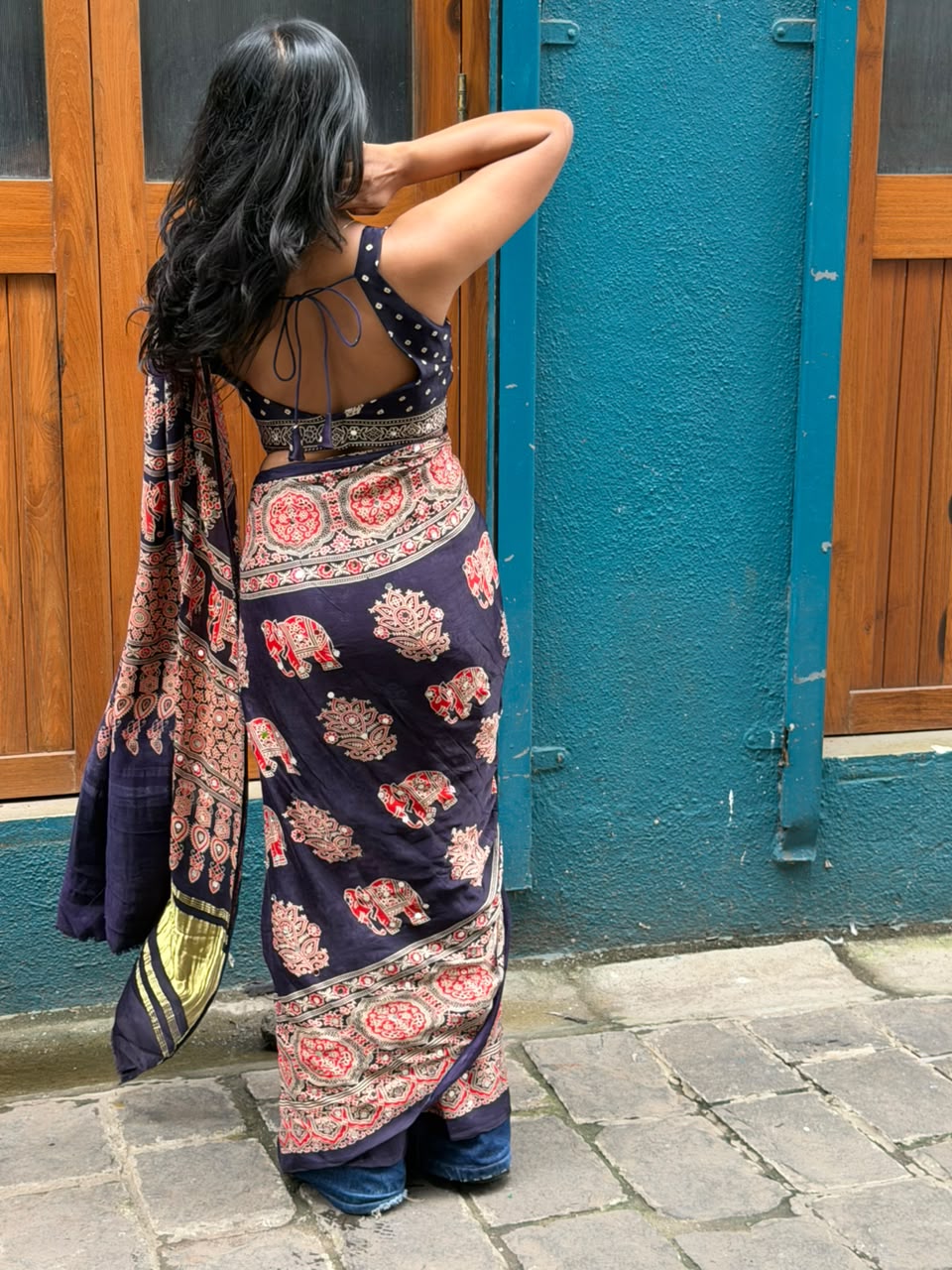 “Riya” blue Sheesha saree with unstitched blouse [Dispatch Begins By : 25th September, 2026]