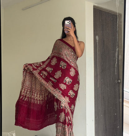 “Riya” Maroon Sheesha saree with unstitched blouse [Dispatch Begins By : 25th September, 2026]