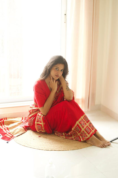 Pooja Gharchola saree with Durga maa blouse combo set