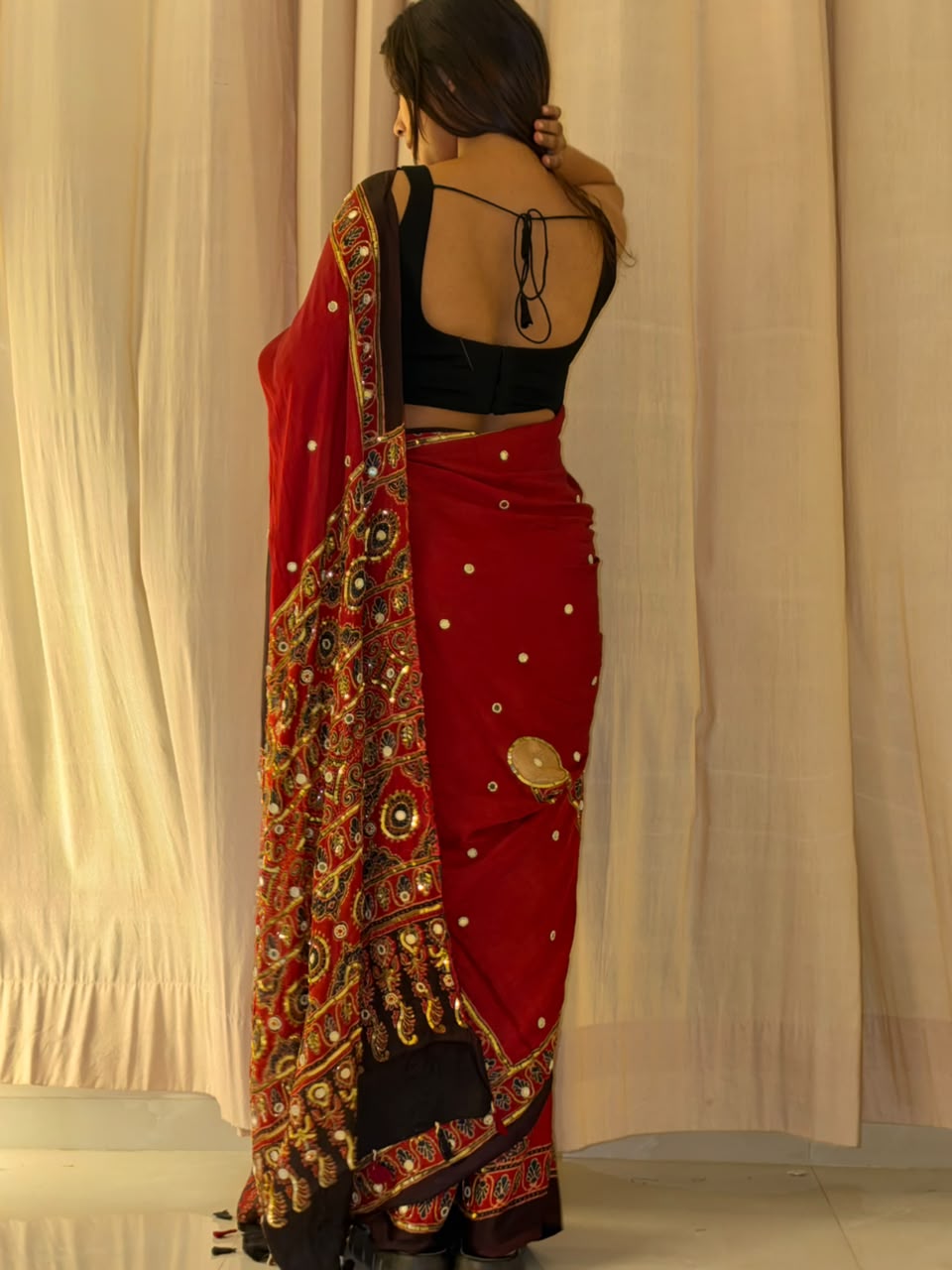 "Bindi" sheesha handwork saree with unstitched blouse [Dispatch Begins By : 25th October , 2026]