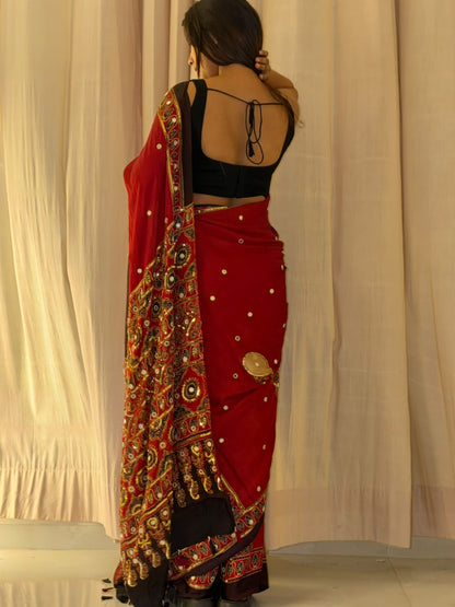 "Bindi" sheesha handwork saree with unstitched blouse [Dispatch Begins By : 25th October , 2026]