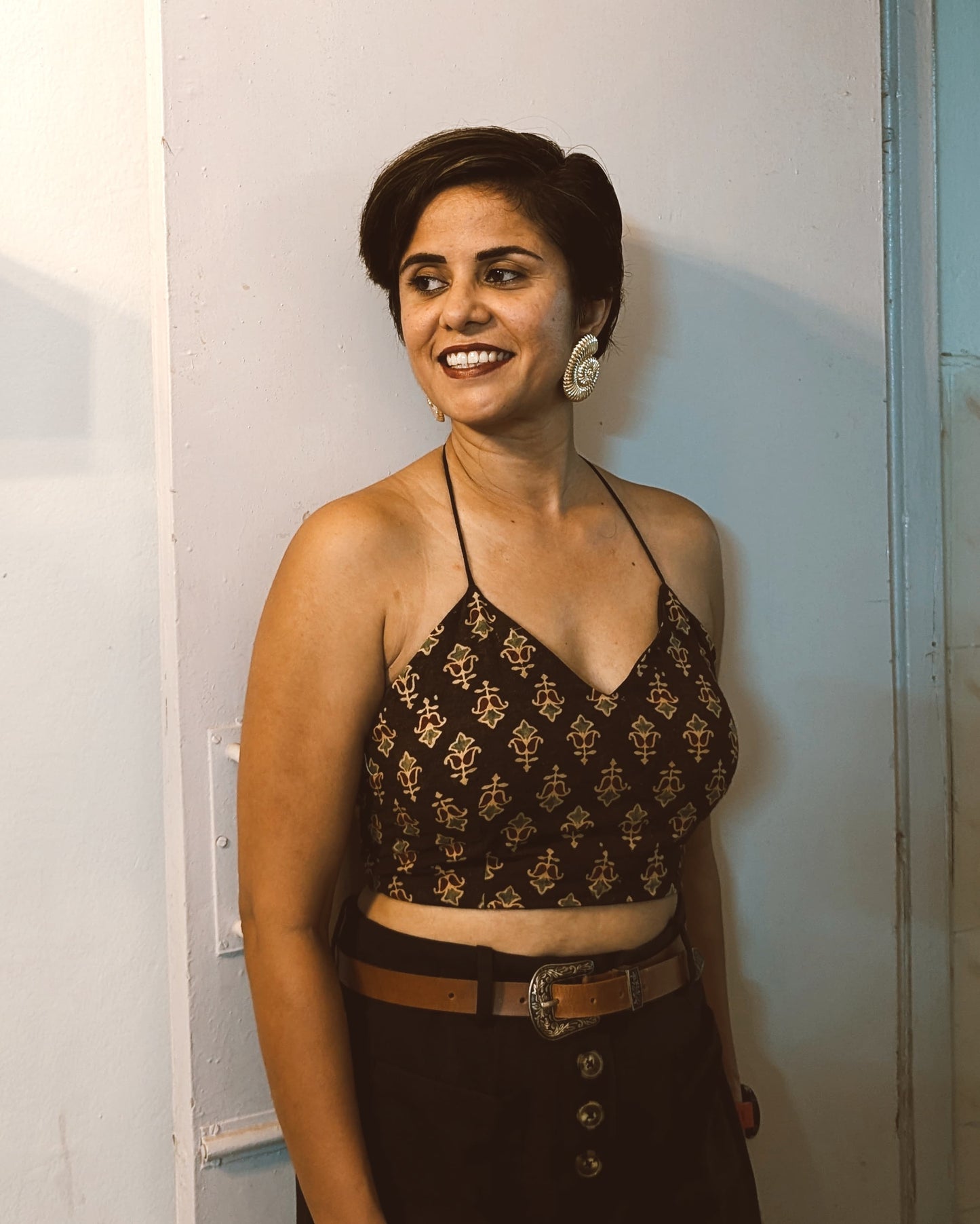 Choli Chatter Halter Neck Ajrakh Crop Top