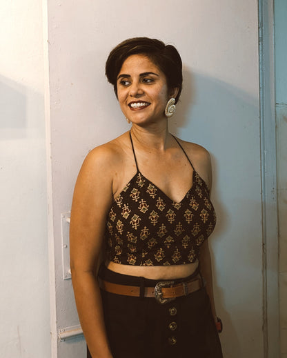 Choli Chatter Halter Neck Ajrakh Crop Top