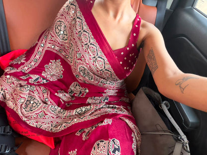 “Riya” Maroon Sheesha saree with unstitched blouse [Dispatch Begins By : 25th September, 2026]