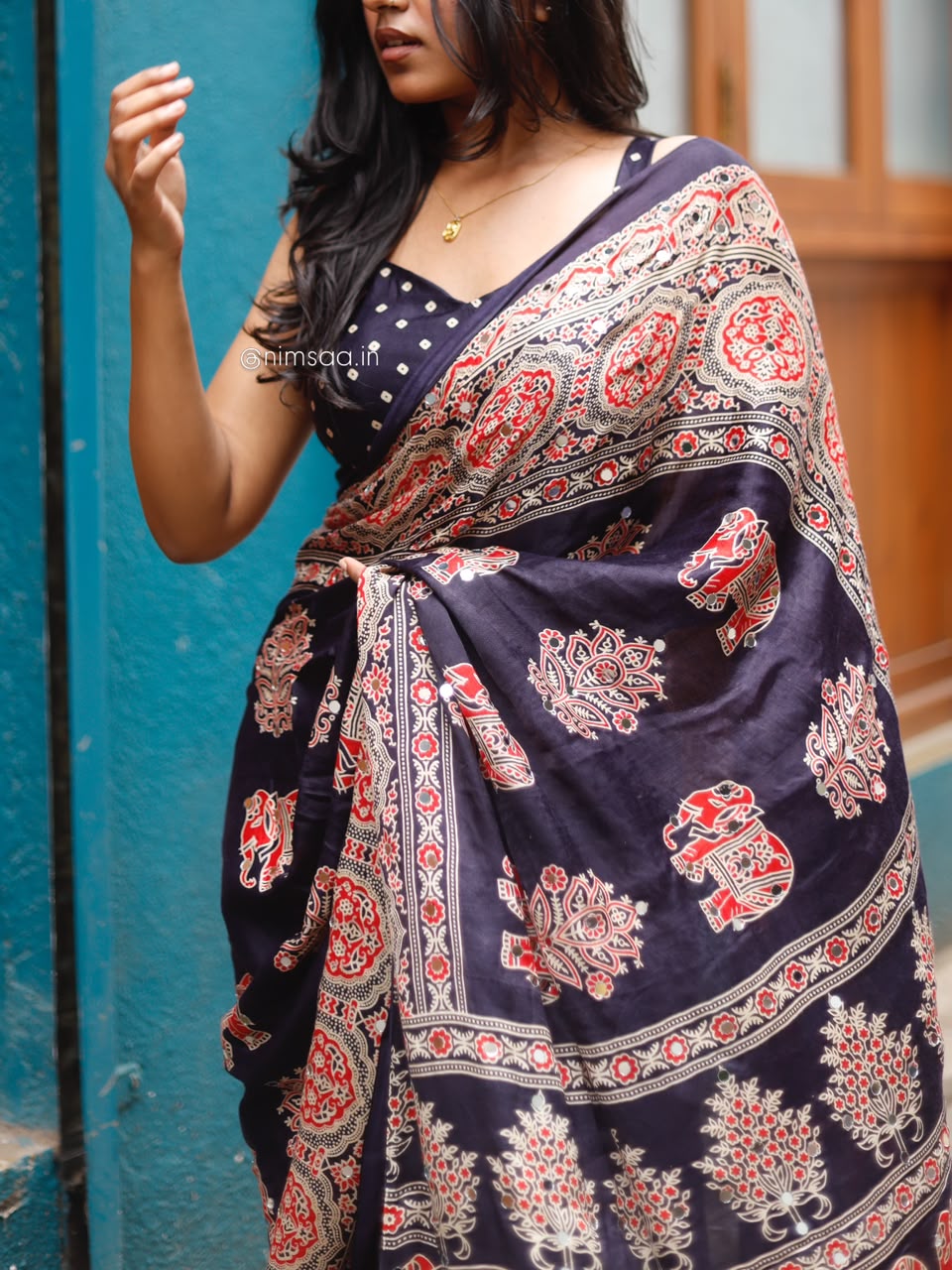 “Riya” blue Sheesha saree with unstitched blouse [Dispatch Begins By : 5th November , 2026]