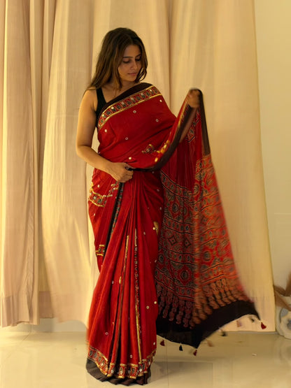 "Bindi" sheesha handwork saree with unstitched blouse [Dispatch Begins By : 25th October , 2026]